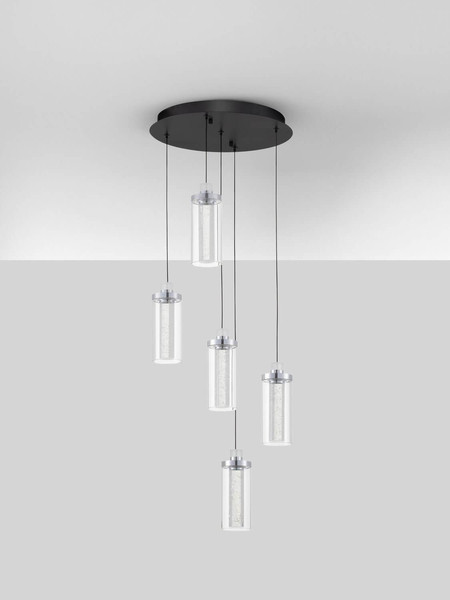 Nova Luce LED Pendelleuchte Lune dimmbar 38W warmweiss 3000K Schwarz Chrom Stahl Glas Ø38cm 9520011