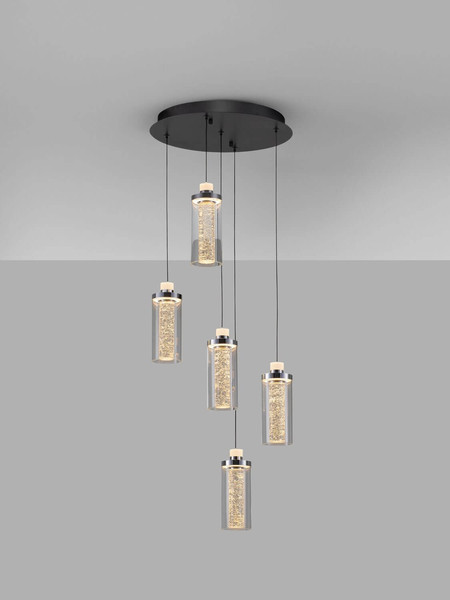 Nova Luce LED Pendelleuchte Lune dimmbar 38W warmweiss 3000K Schwarz Chrom Stahl Glas Ø38cm 9520011