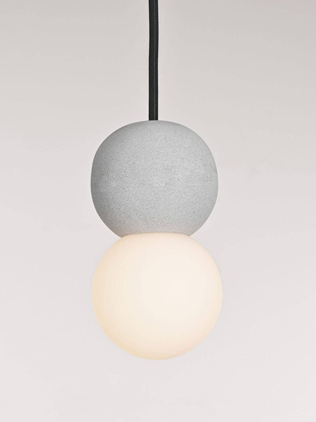 Nova Luce Pendelleuchte Zero 2-flammig 2xG9 Grau Opal Glas Beton Ø8cm 9577018