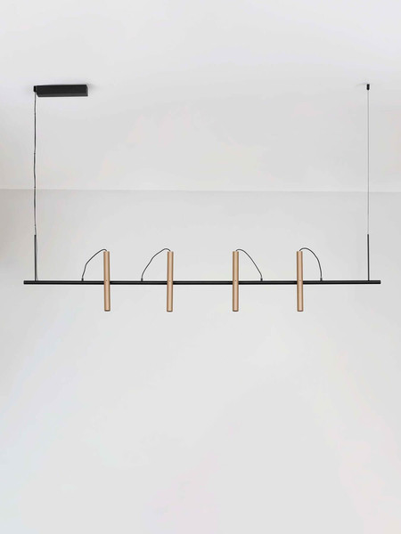 Nova Luce LED Pendelleuchte Prato dimmbar 33W warmweiss 3000K Champagnergold Schwarz Aluminium 150x9cm 9580925