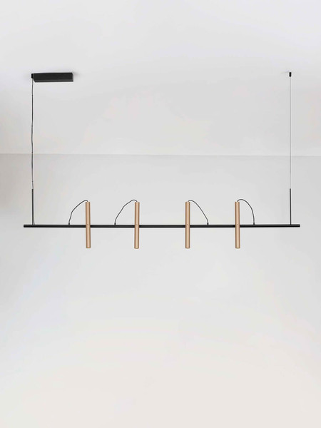 Nova Luce LED Pendelleuchte Prato dimmbar 33W warmweiss 3000K Champagnergold Schwarz Aluminium 150x9cm 9580925