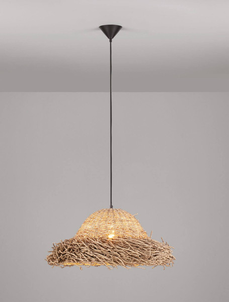 Nova Luce Pendelleuchte Natu 3-flammig 3xE27 Natur Seegras Ø52,5cm 9586515