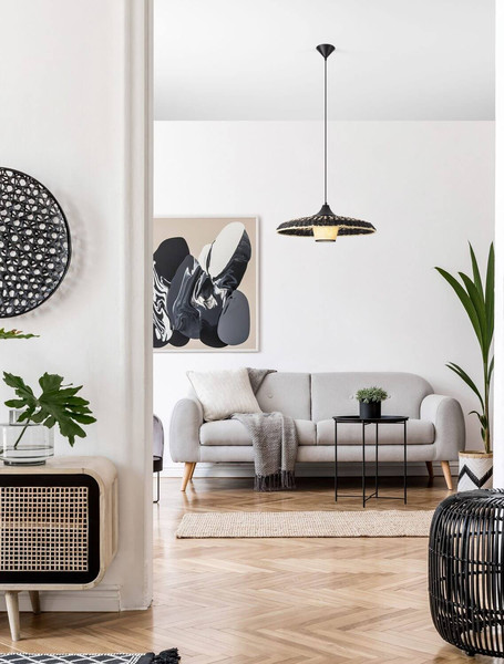 Nova Luce Pendelleuchte Capa E27 Natur Schwarz Rattan Ø60cm 9586520
