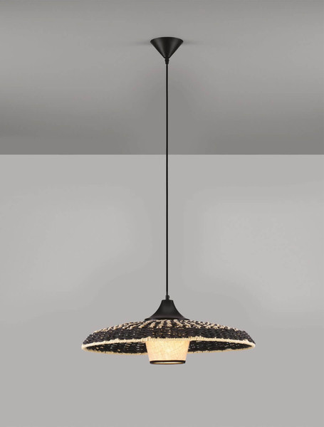 Nova Luce Pendelleuchte Capa E27 Natur Schwarz Rattan Ø60cm 9586520