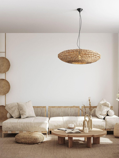 Nova Luce Pendelleuchte Bola E27 Schwarz Beige Textil Rattan Ø85cm 9586522