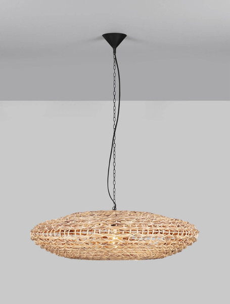 Nova Luce Pendelleuchte Bola E27 Schwarz Beige Textil Rattan Ø85cm 9586522