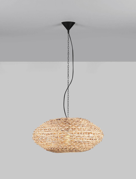 Nova Luce Pendelleuchte Bola E27 Schwarz Beige Textil Rattan Ø58cm 9586523