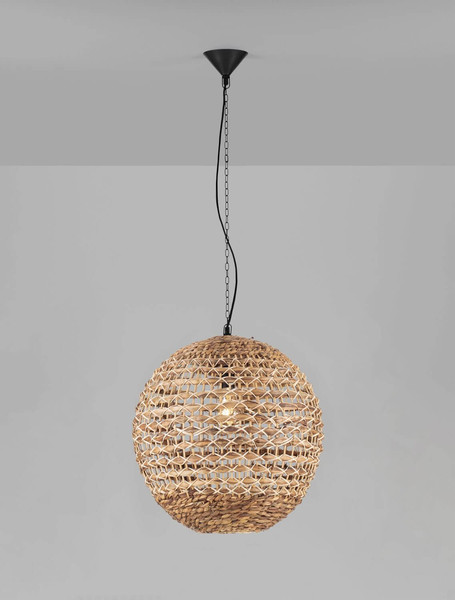 Nova Luce Pendelleuchte Bola E27 Schwarz Beige Textil Rattan Ø50cm 9586524