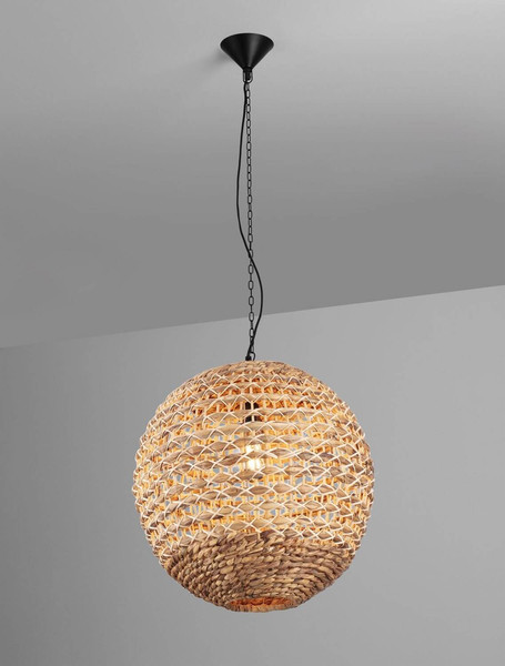Nova Luce Pendelleuchte Bola E27 Schwarz Beige Textil Rattan Ø50cm 9586524