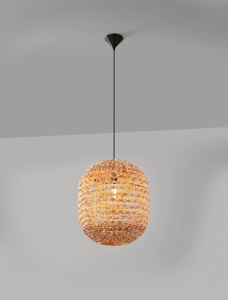 Nova Luce Pendelleuchte Bola E27 Schwarz Beige Textil Rattan Ø42cm 9586526