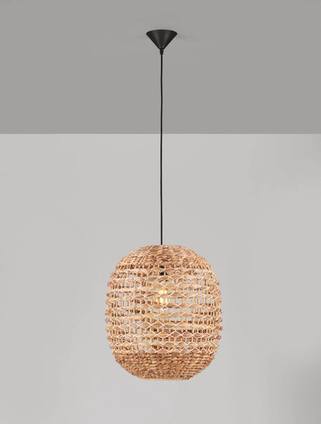 Nova Luce Pendelleuchte Bola E27 Schwarz Beige Textil Rattan Ø42cm 9586526