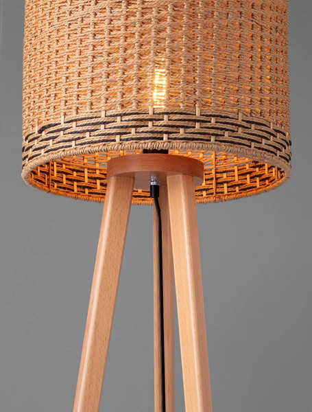 Nova Luce Stehleuchte Plette E27 Natur Schwarz Holz Rattan 165cm 9586528
