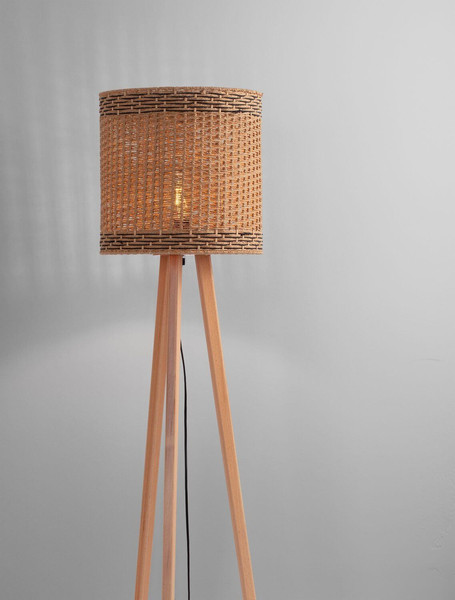 Nova Luce Stehleuchte Plette E27 Natur Schwarz Holz Rattan 165cm 9586528