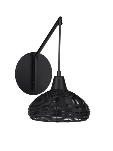 Nova Luce Wandleuchte Fado E27 Schwarz Rattan 40x20,5cm 9586530