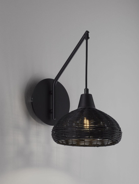 Nova Luce Wandleuchte Fado E27 Schwarz Rattan 40x20,5cm 9586530