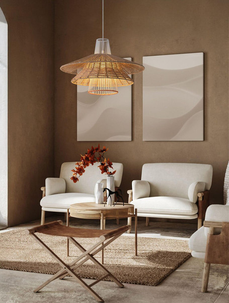 Nova Luce Pendelleuchte Kao E27 Natur Orange Weiß Stahl Rattan Ø50cm 9586600
