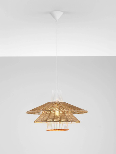 Nova Luce Pendelleuchte Kao E27 Natur Orange Weiß Stahl Rattan Ø50cm 9586600