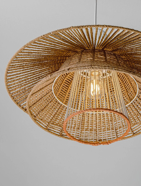 Nova Luce Pendelleuchte Kao E27 Natur Orange Weiß Stahl Rattan Ø50cm 9586600