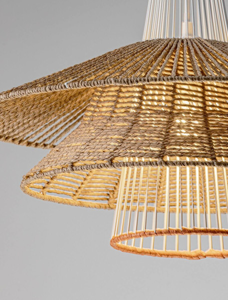 Nova Luce Pendelleuchte Kao E27 Natur Orange Weiß Stahl Rattan Ø50cm 9586600