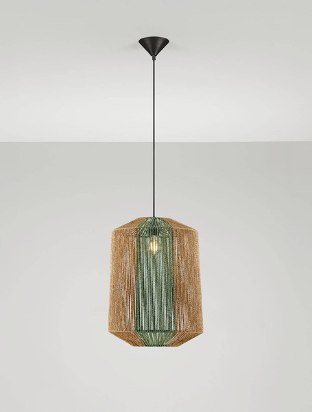 Nova Luce Pendelleuchte Dena E27 Grün Schwarz Natur Stahl Seil Ø38cm 9586602