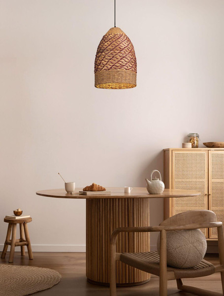 Nova Luce Pendelleuchte Mapi E27 Natur Rot Stahl Seil Ø37cm 9586605