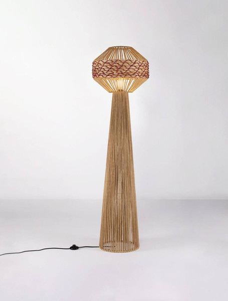 Nova Luce Stehleuchte Mapi E27 Natur Rot Seil Rattan 152cm 9586607