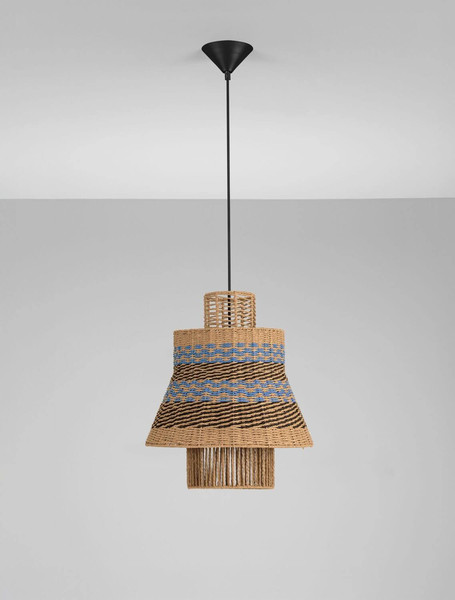Nova Luce Pendelleuchte Mande E27 Natur Blau Schwarz Stahl Seil Ø40cm 9586608
