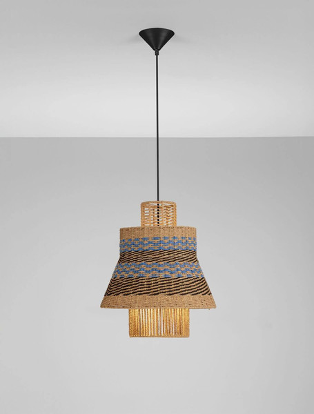 Nova Luce Pendelleuchte Mande E27 Natur Blau Schwarz Stahl Seil Ø40cm 9586608
