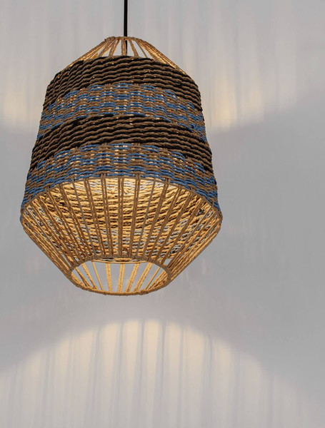 Nova Luce Pendelleuchte Copos E27 Natur Blau Schwarz Stahl Seil Ø30cm 9586609