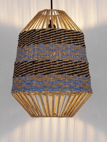 Nova Luce Pendelleuchte Copos E27 Natur Blau Schwarz Stahl Seil Ø30cm 9586609