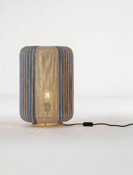 Nova Luce Tischleuchte Abby E27 Natur Blau Gelb Seil Ø33cm 9586611