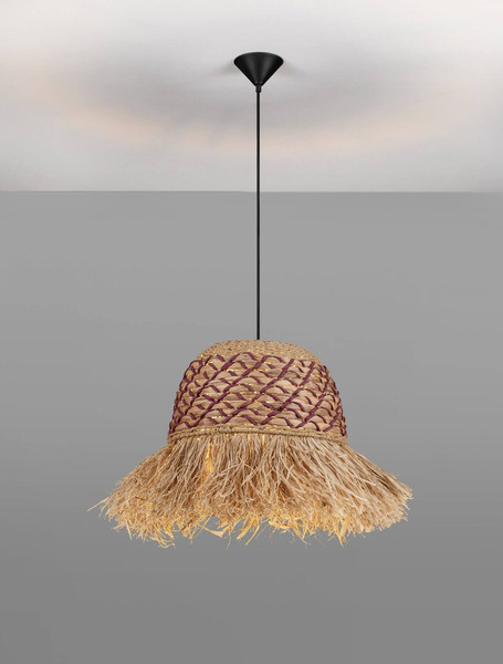Nova Luce Pendelleuchte Sorello E27 Rot Schwarz Natur Stahl Seil Ø42cm 9586613