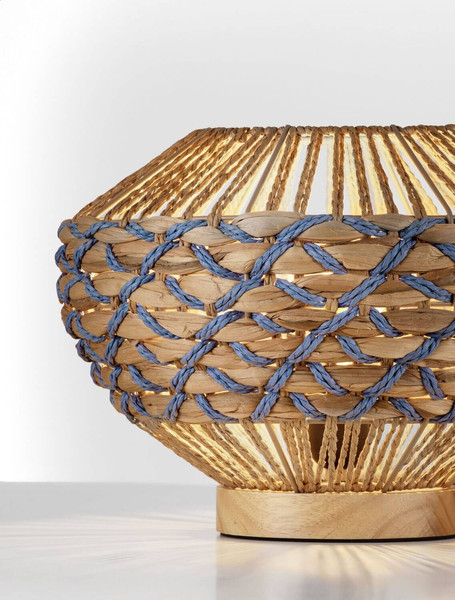Nova Luce Tischleuchte Mapi E27 Natur Blau Seil Rattan Ø31cm 9586624