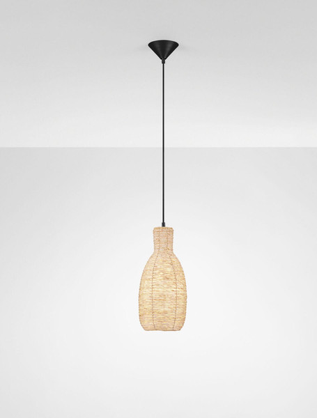 Nova Luce Pendelleuchte Ona E27 Natur Schwarz Stahl Rattan Ø18cm 9586626