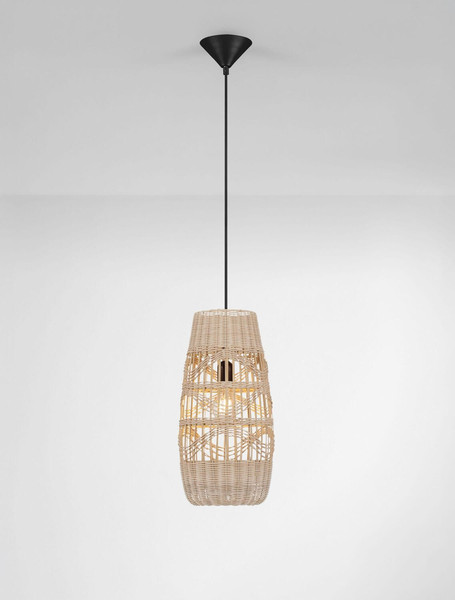 Nova Luce Pendelleuchte Riu E27 Natur Schwarz Stahl Rattan Ø22cm 9586631