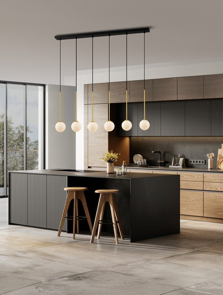 Nova Luce Pendelleuchte Savoy 6-flammig 6xG9 Gold Schwarz Opal Glas Metall 100x11cm 9620159