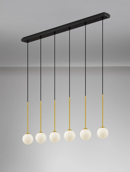 Nova Luce Pendelleuchte Savoy 6-flammig 6xG9 Gold Schwarz Opal Glas Metall 100x11cm 9620159