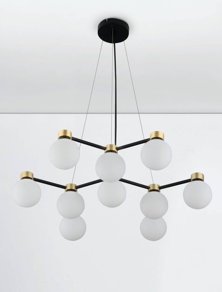 Nova Luce Pendelleuchte Ovalino 10-flammig 10xG9 Gold Schwarz Opal Glas Metall 66x63cm 9620161