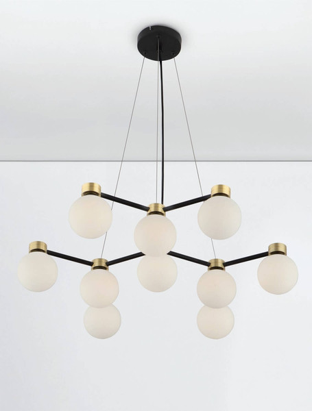 Nova Luce Pendelleuchte Ovalino 10-flammig 10xG9 Gold Schwarz Opal Glas Metall 66x63cm 9620161