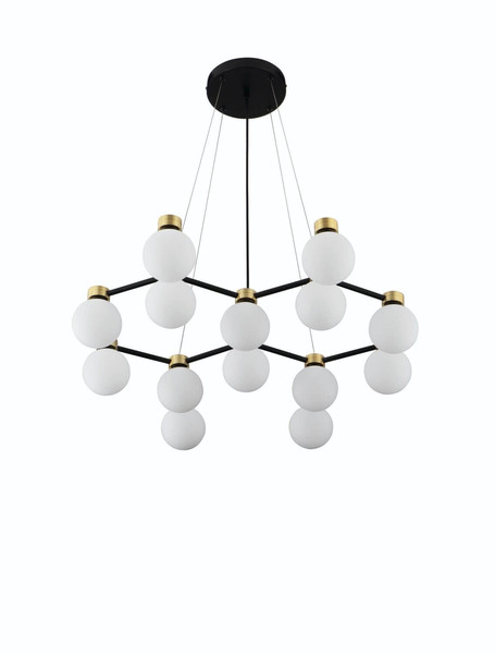 Nova Luce Pendelleuchte Ovalino 14-flammig 14xG9 Gold Schwarz Opal Glas Metall 73x64cm 9620162