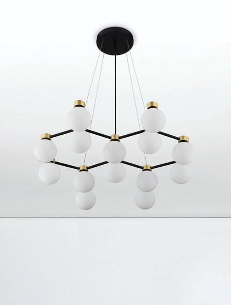 Nova Luce Pendelleuchte Ovalino 14-flammig 14xG9 Gold Schwarz Opal Glas Metall 73x64cm 9620162