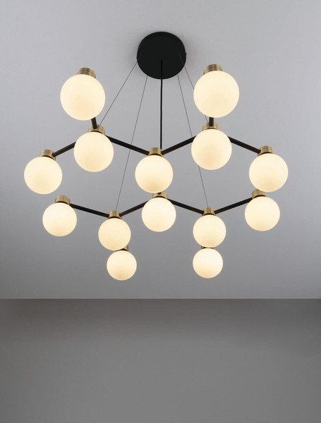 Nova Luce Pendelleuchte Ovalino 14-flammig 14xG9 Gold Schwarz Opal Glas Metall 73x64cm 9620162