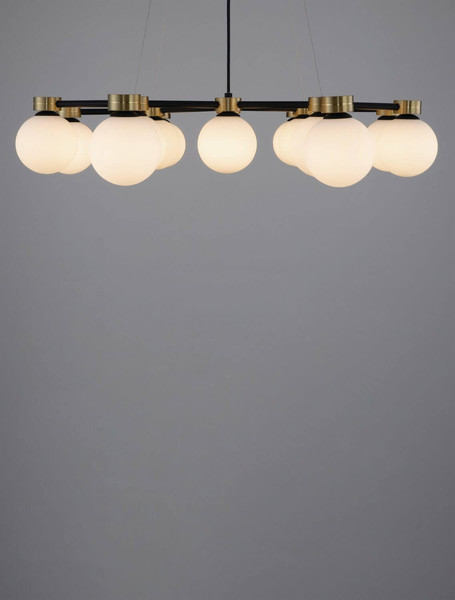 Nova Luce Pendelleuchte Ovalino 14-flammig 14xG9 Gold Schwarz Opal Glas Metall 73x64cm 9620162