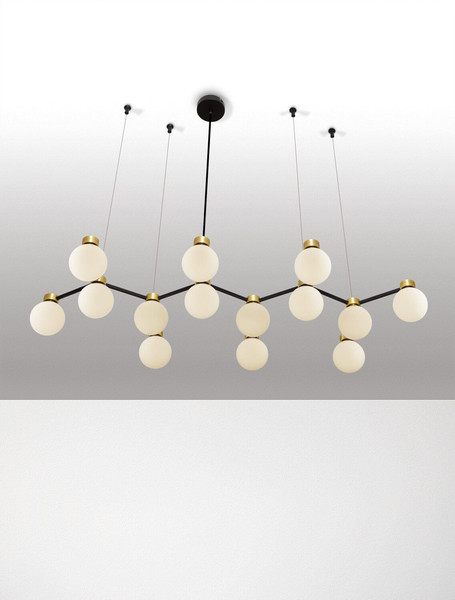 Nova Luce Pendelleuchte Ovalino 14-flammig 14xG9 Gold Schwarz Opal Glas Metall 107x47cm 9620163