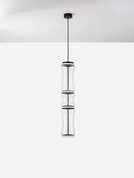 Nova Luce LED Pendelleuchte Anapnoe dimmbar 39W warmweiss 3000K Bewegungsmelder Schwarz Stahl Glas Ø21,5cm 9695284