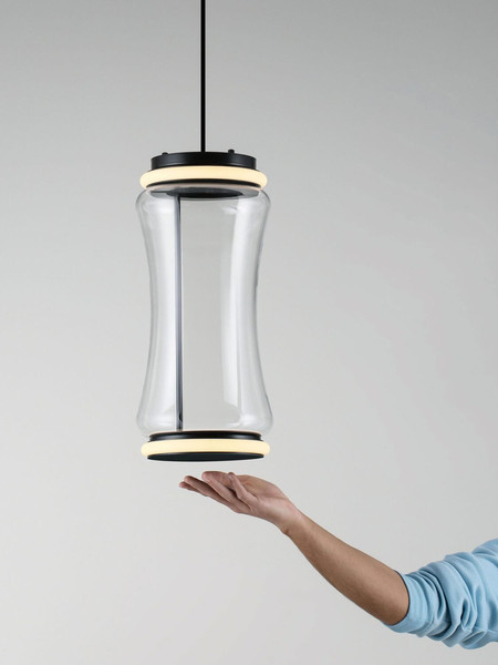 Nova Luce LED Pendelleuchte Anapnoe dimmbar 23W warmweiss 3000K Bewegungsmelder Schwarz Stahl Glas Ø21,5cm 9695285