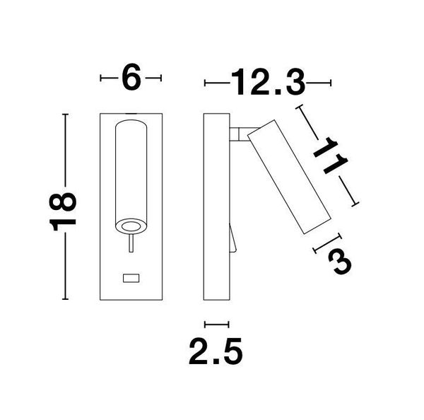 Nova Luce FUSE LED Wandleuchte Schwarz 3W Warmweiss 6x12,3x18cm 9170102