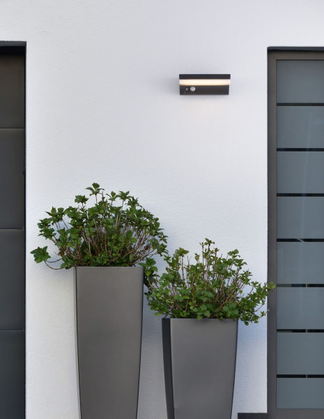 Nova Luce DYN LED Wandleuchte Anthrazit 1,5W IP65 Warmweiss 16x11,5x6cm Solar Bewegungsmelder 9190101