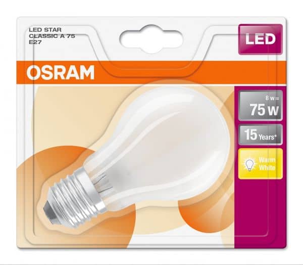 Osram Star Retrofit E27 LED Filament-Lampe 8W 1055Lm warmweiss matt = 75W Glühbirne