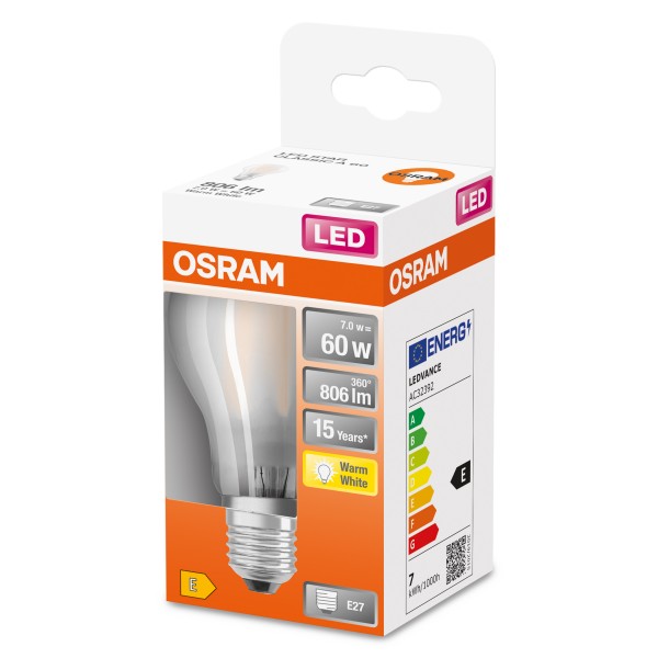 Osram E27 LED Birne Retrofit Classic A60 7W 806Lm warmweiss matt wie 60W Glühlampe